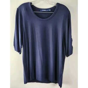Eloquii Women's 14/16 Blouse Top Short Sleeve Navy Blue Causal Rushing Sleeve